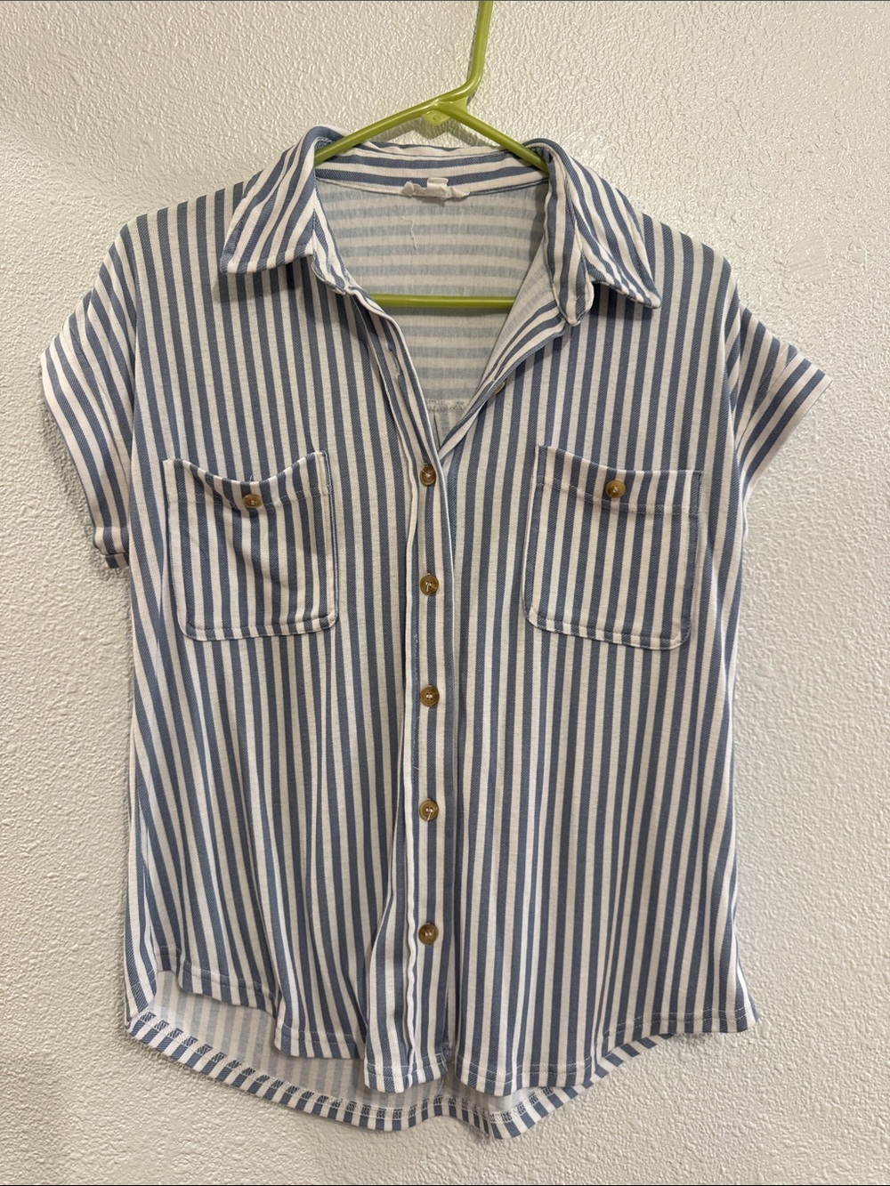Blu Pepper Vertical Stripe Short-Sleeve Button Down - Blue & White